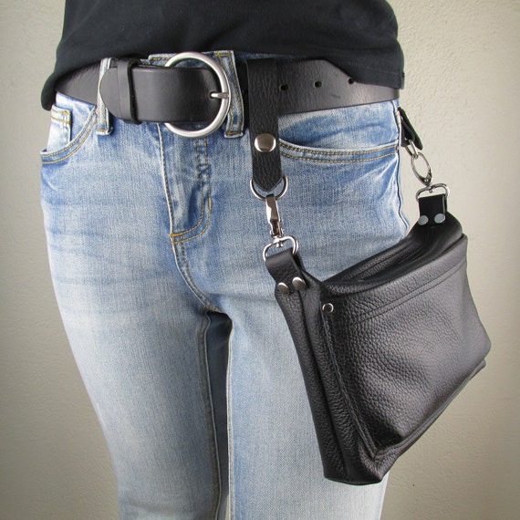 Biker bag on clip Leather Hip Hanging Pouch Stud Motorcycle Fanny Crossbody  2151 | eBay