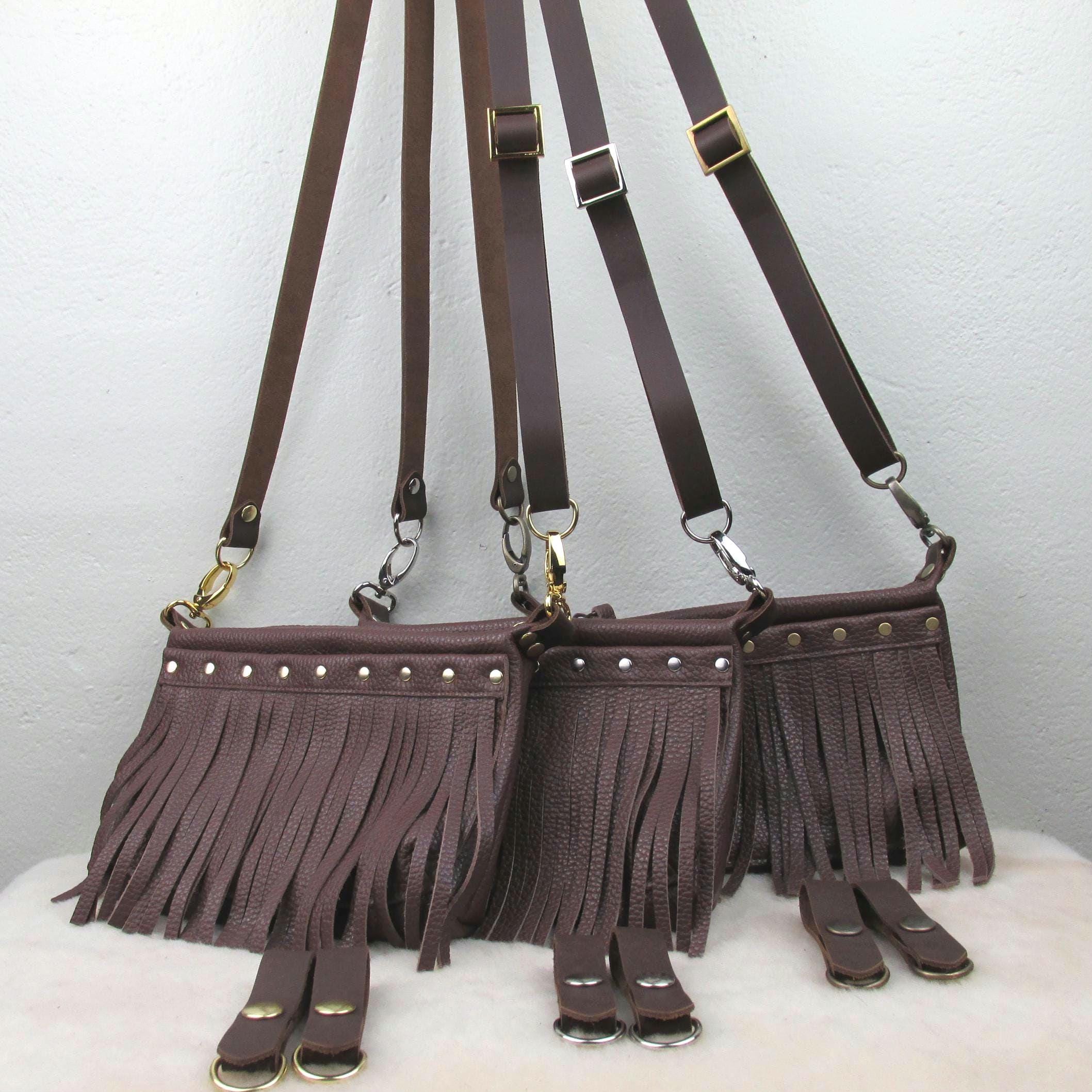 Brown Leather Hip Bag, Women's Western Fringe, Studded, Boho