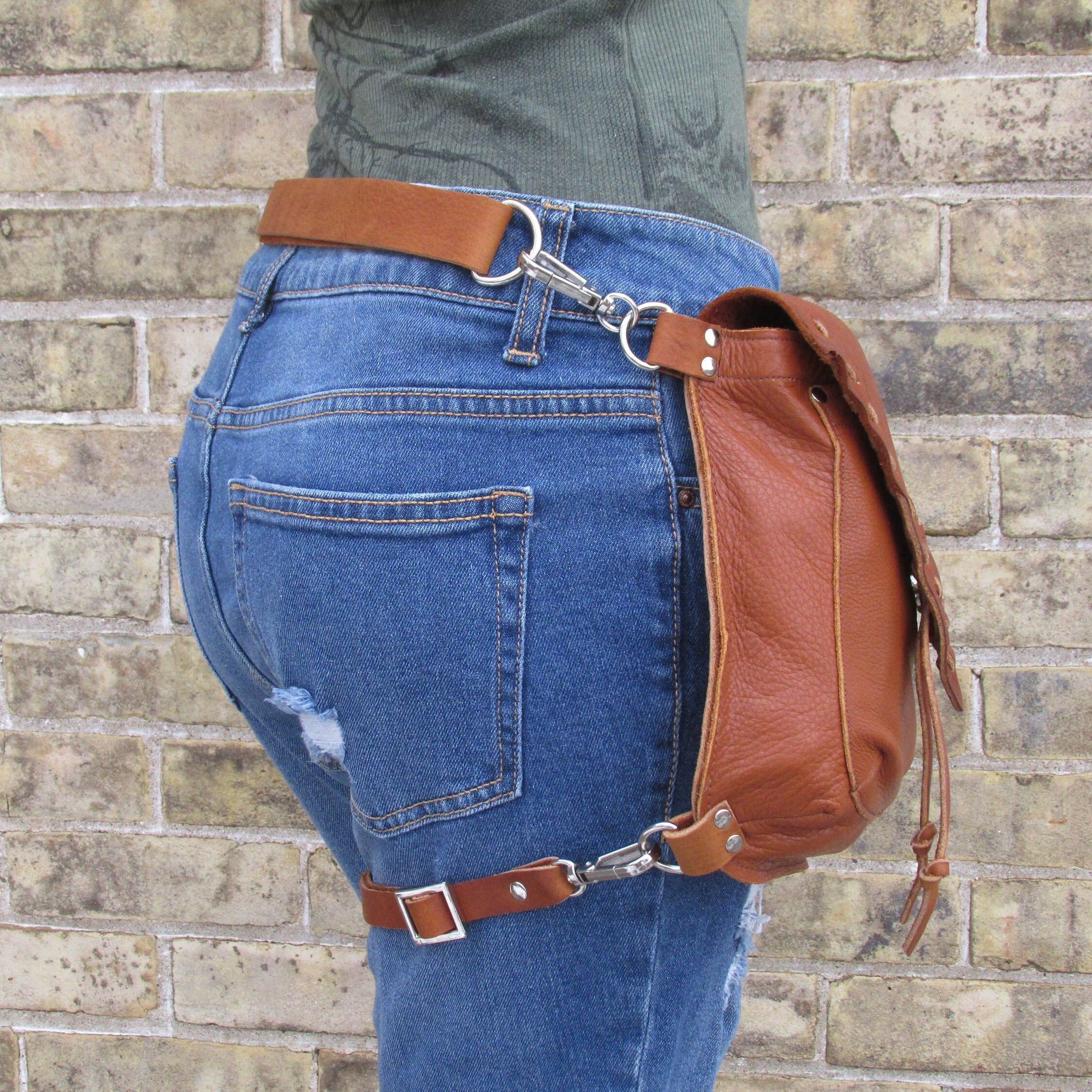 Brown Leather Belt Bag With Leg Strap Belt Loop Bag Clip on Etsy