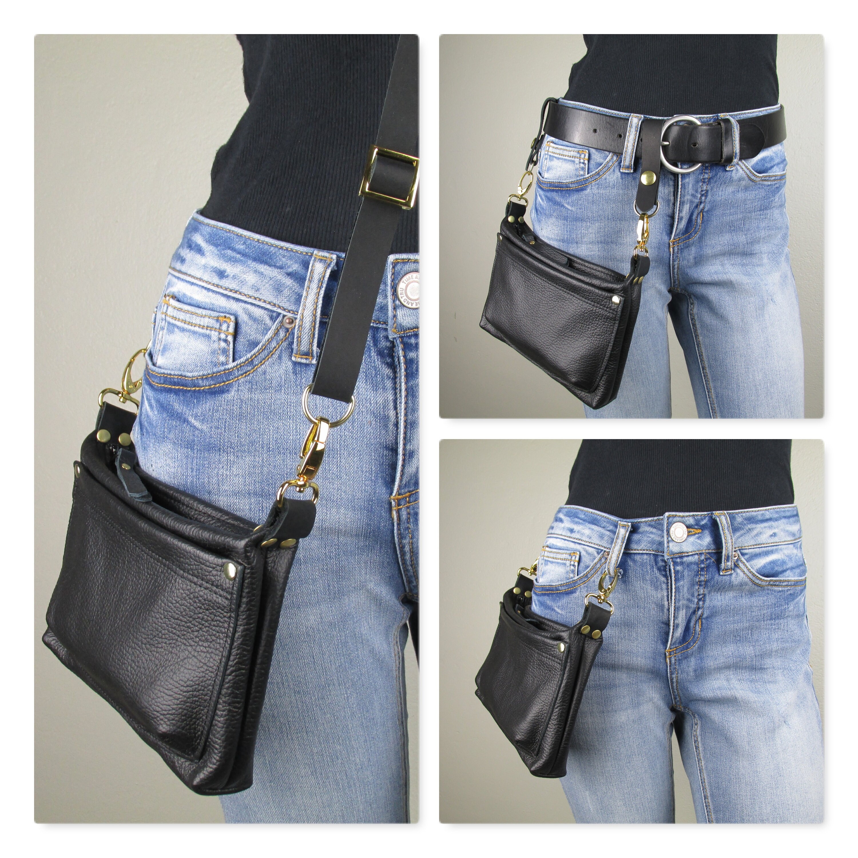 Buy Men's or Women's Black Leather Hip Bag Small Online in India 