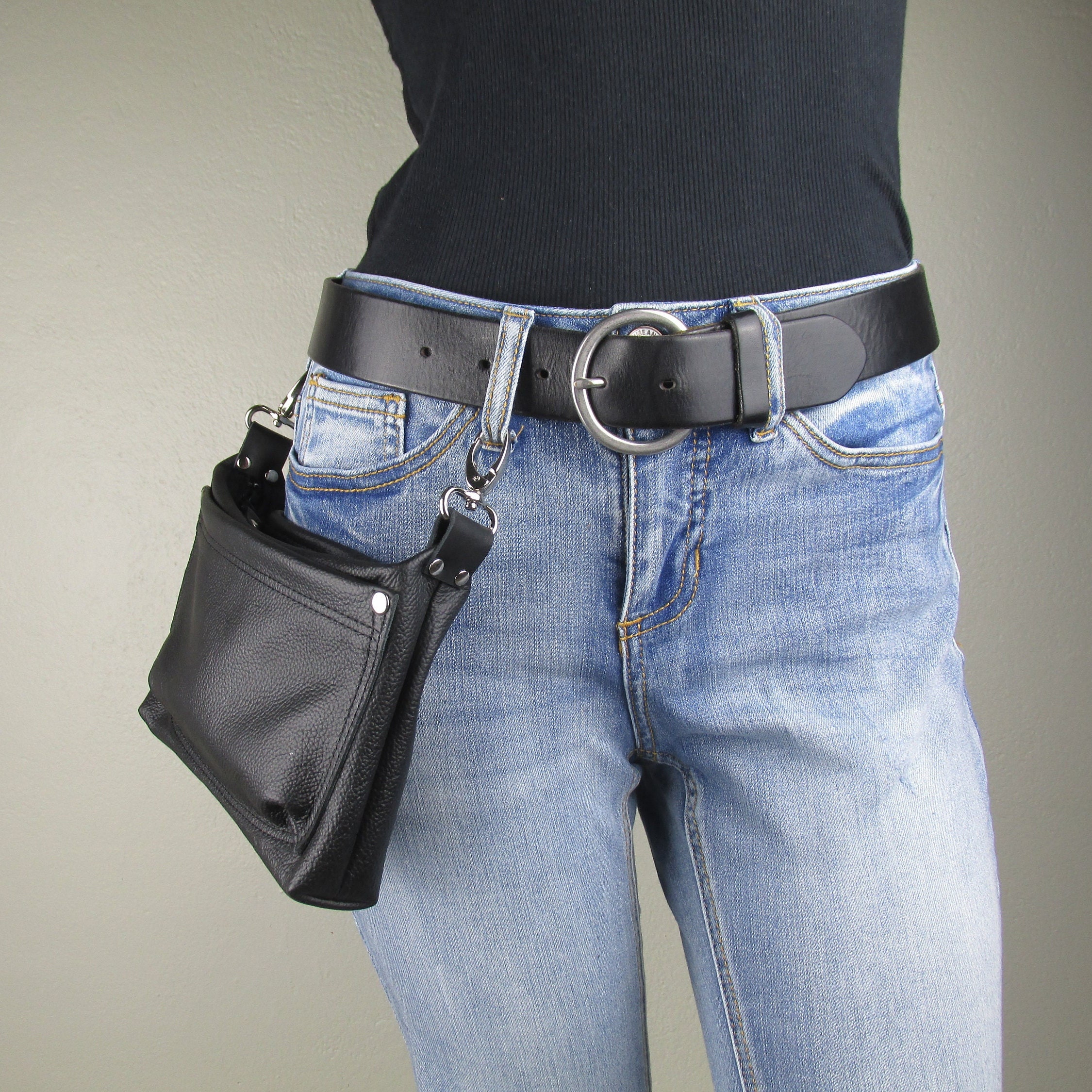 Men's or Women's Black Leather Hip Bag Small 