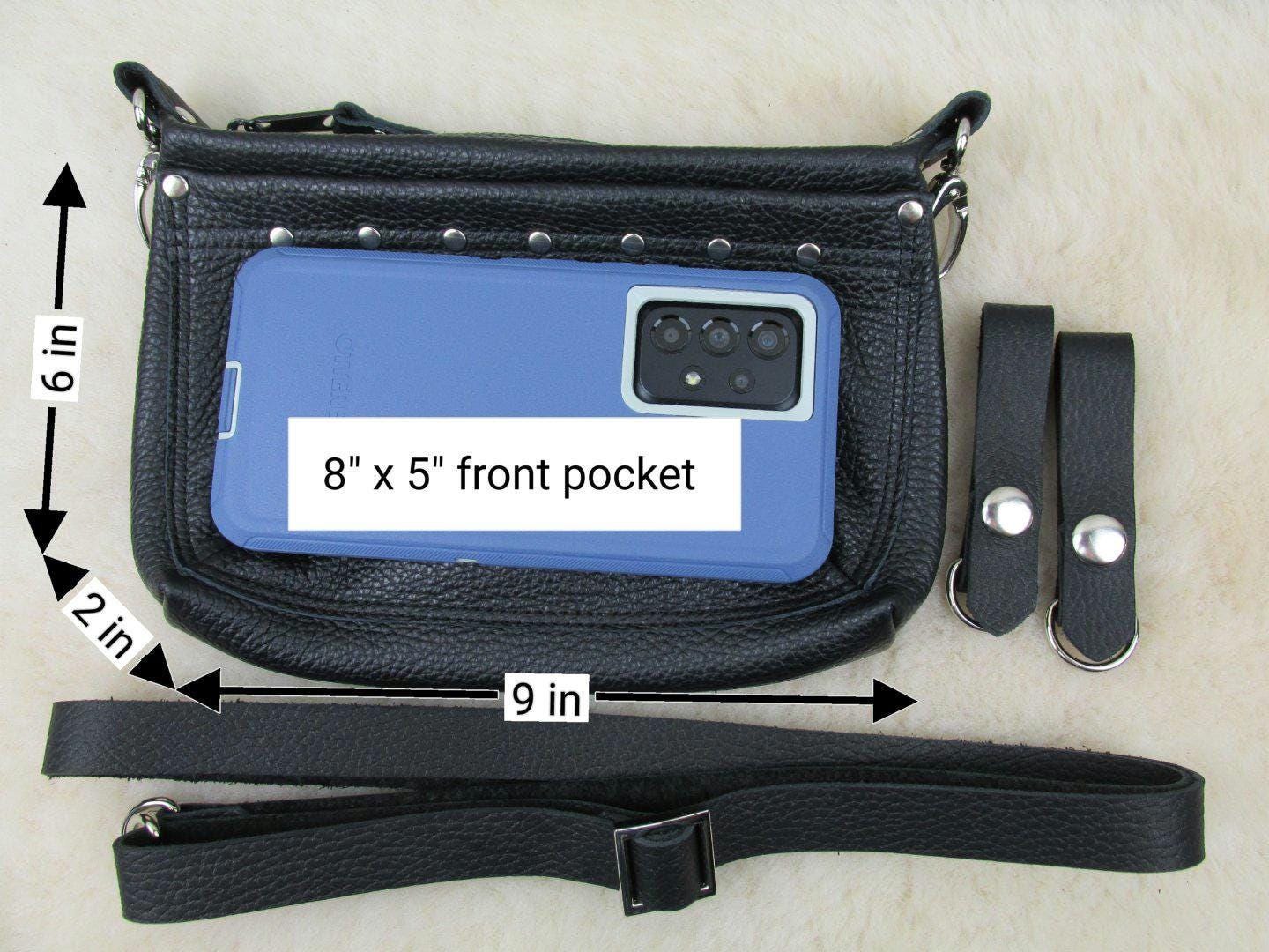 Leather Crossbody Purse With Card Pockets Studded Clip on