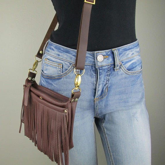 Women s Brown Leather Crossbody Purse Built in Wallet Small Cowgirl Trail Ride Bag Boho Fringe Clip on Belt Loop Festival Waist Fanny Pack Etsy