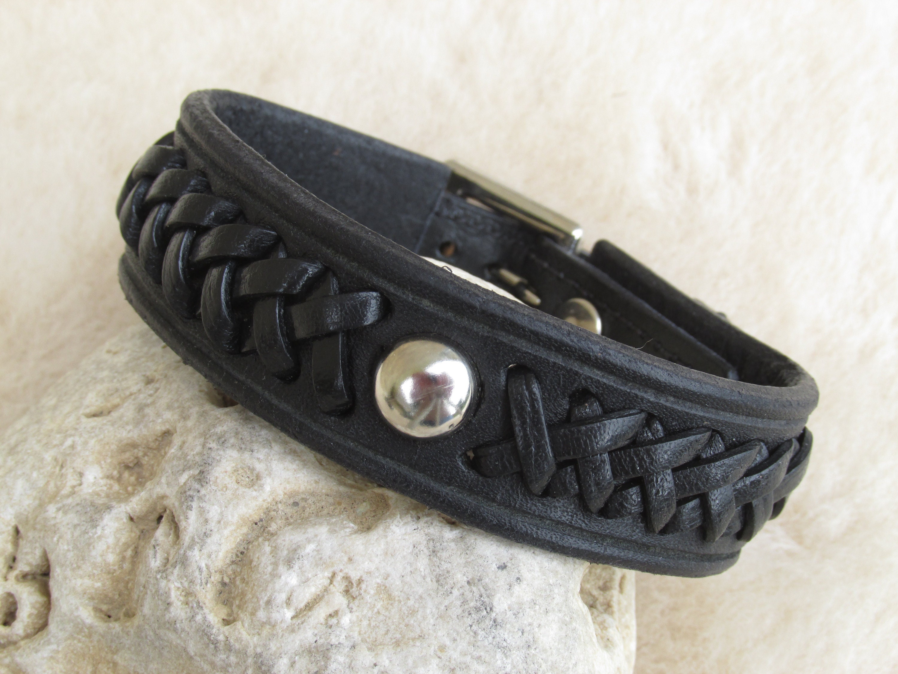 Hand Laced Leather Bracelet Black Leather Western Jewelry Etsy