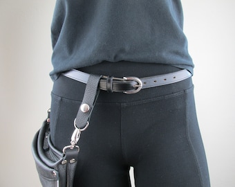 Belt Attachment for Hip Bag, Leather Loops to Snap Keys on Belt