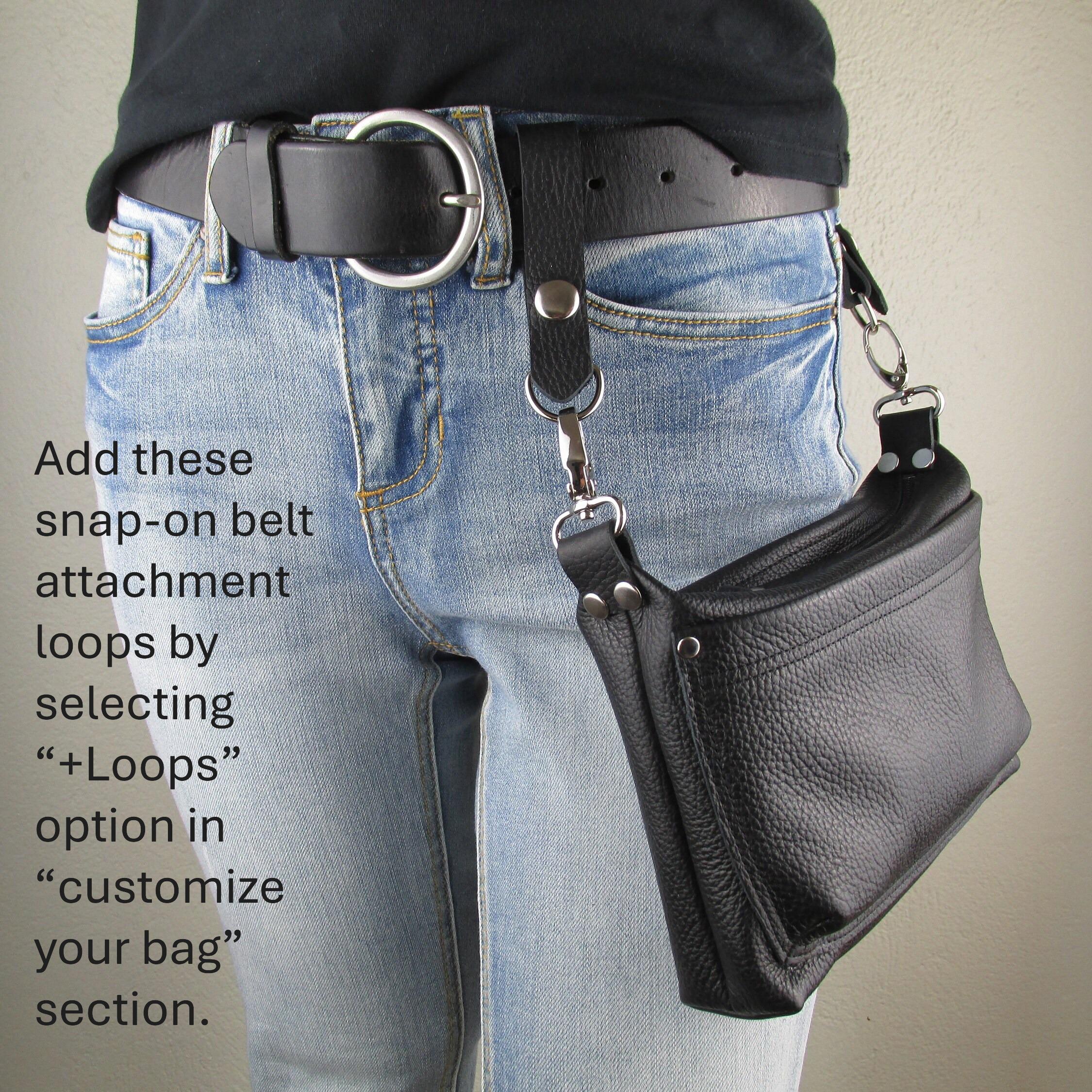 Men's Black Leather Hip Bag, Clip on Belt Loop Bag, Waist Men's Black Leather Hip Bag, Clip on Belt Loop Bag, Waist