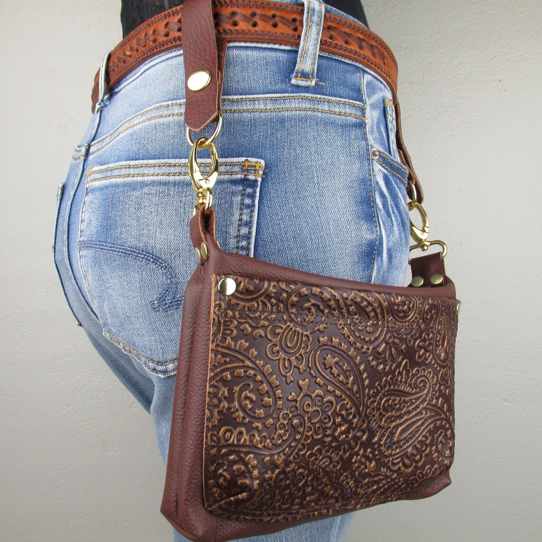 Women's Western Brown Leather Hip Bag, Cowgirl Small Convertible ...