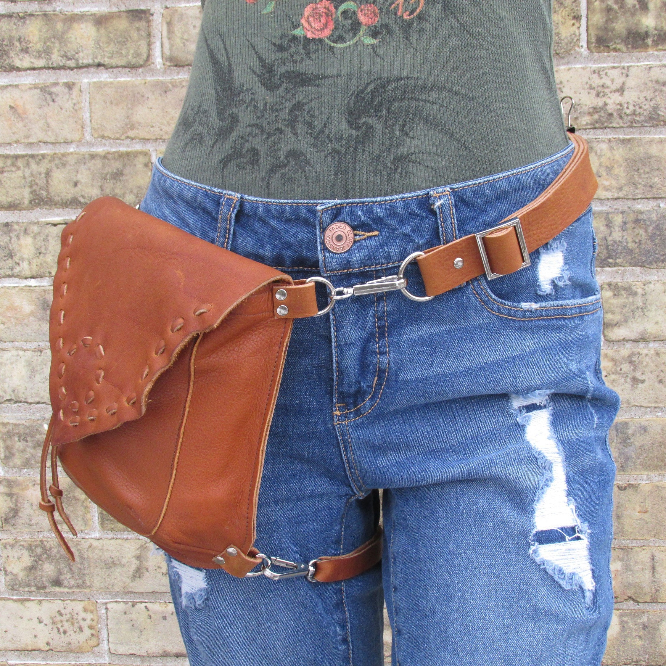 Brown Leather Belt Bag With Leg Strap Belt Loop Bag Clip on | Etsy