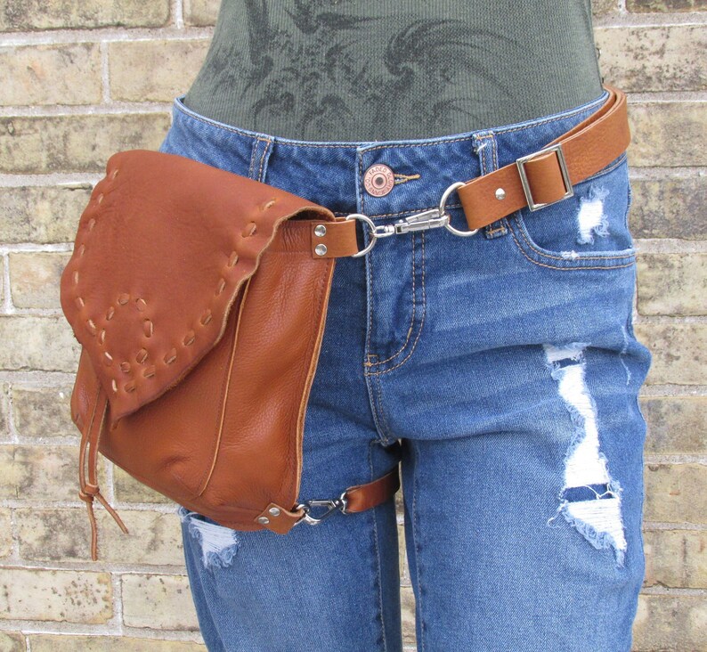 Brown Leather Belt Bag with leg strap belt loop bag clip on Etsy