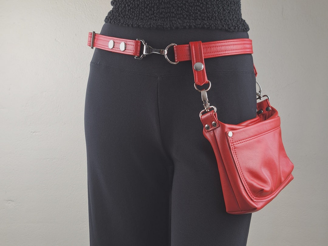 Red Leather Hip Bag, Small Wallet Crossbody Purse, Hip Clip Belt Loop