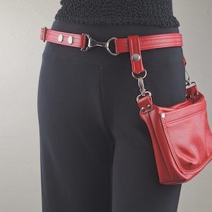 Red Leather Hip Bag, Small Wallet Crossbody Purse, Hip Clip Belt Loop Bag, Belt Waist Bag, Hands Free Concert, Festival, Biker