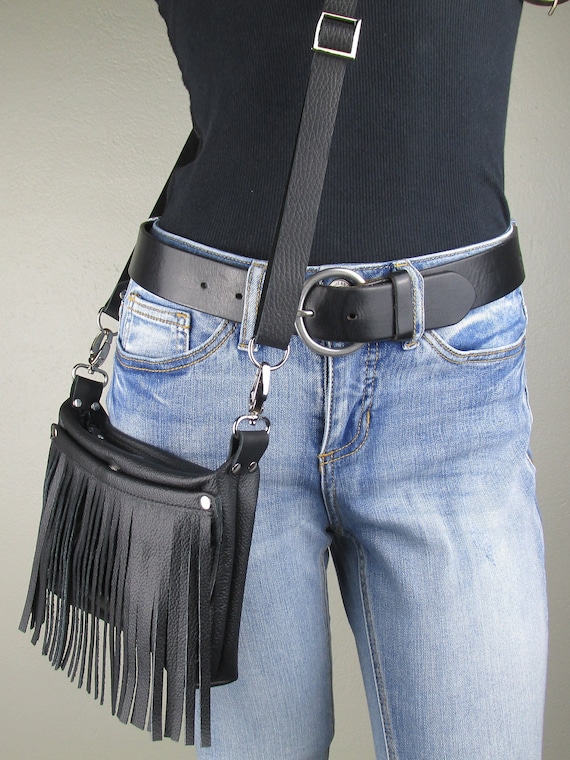 Shop Leather Belt Bag Hip Purse Plain Black Online - SUNSET LEATHER