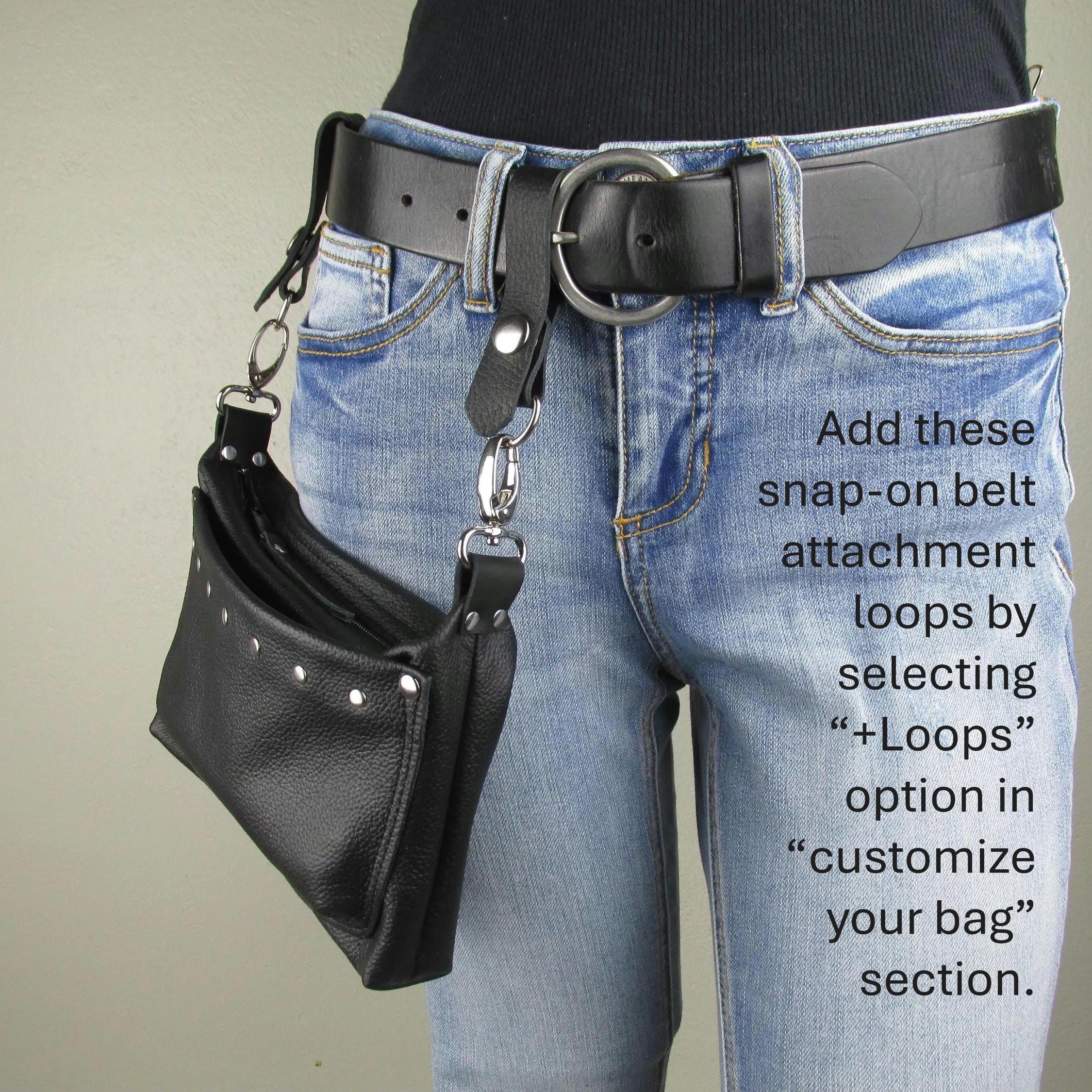 Leather Crossbody Purse With Card Pockets Studded Clip on