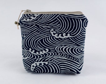 Small wristlet clutch purse made with japanese traditional fabric with waves