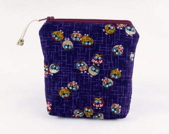 Small wristlet clutch purse made with japanese fabric with owls