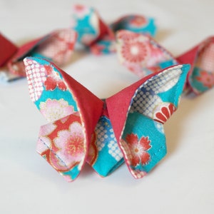 Origami butterfly brooch made with Japanese fabric Flowers, light blue