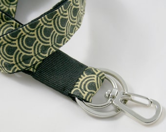 Lanyard made with japanese fabric of owl, with metal hook and key ring