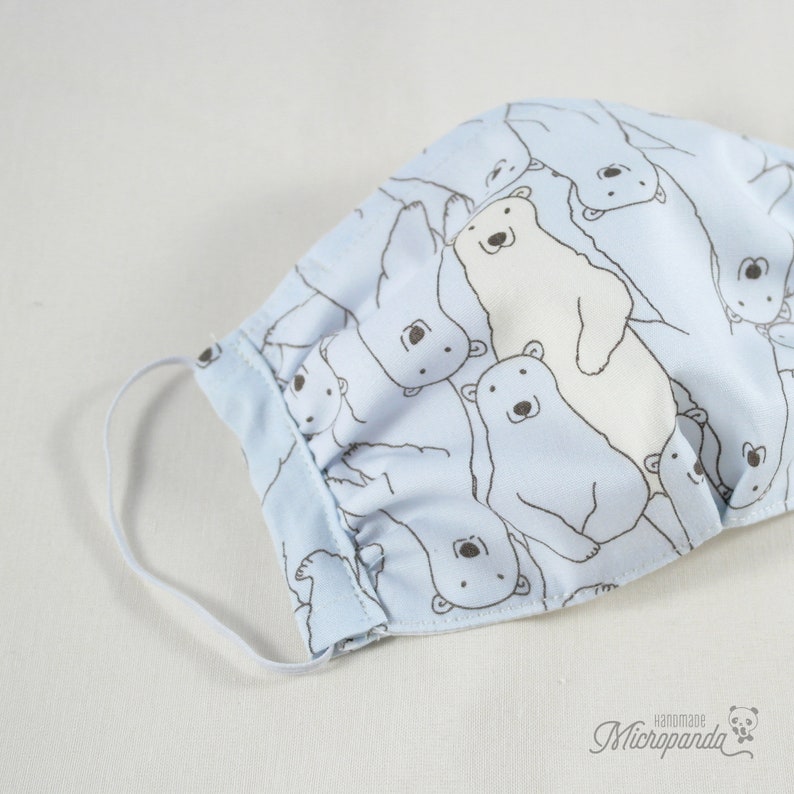 Washable 3d Mask Keiko, made with double layer of cotton, adjustable nose wire and filter pocket Children Azzurra - orsi
