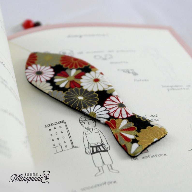 Classy fish bookmark made with japanese yukata fabric image 2