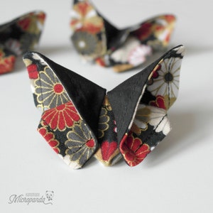 Origami butterfly brooch made with Japanese fabric Chrysanthemum, black