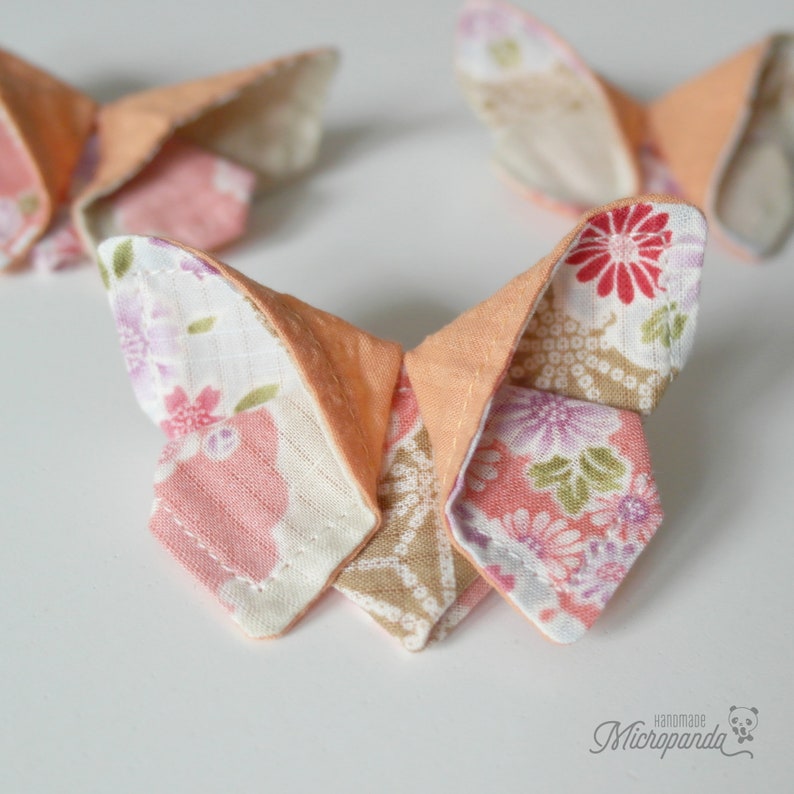 Origami butterfly brooch made with Japanese fabric Flowers, peach