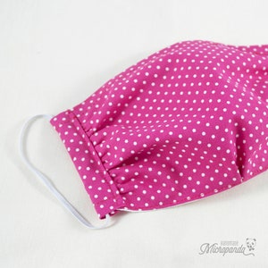 Washable 3d Mask Keiko, made with double layer of cotton, adjustable nose wire and filter pocket Children Fucsia - pois