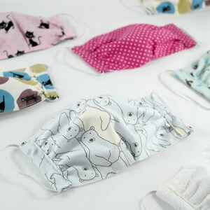Washable 3d Mask Keiko, made with double layer of cotton, adjustable nose wire and filter pocket Children image 1