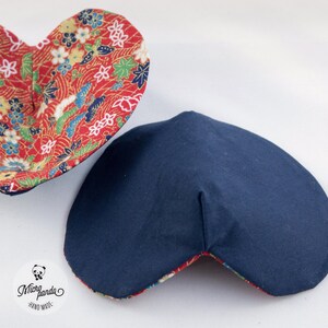 Pocket emptier, heart-shaped jewelry holder made with japanese yukata red fabric with leaf and flowers image 4