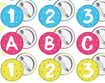 Letters and Numbers Button Badge. Choose your selection of letters to spell your favourite word