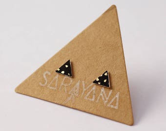Triangolo di orecchini chip in argento 925 - orecchini in pelle nera e oro gioielli - minimalista - geometrica - chip orecchio unghie