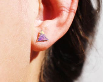 Triangolo di orecchini chip in argento 925 - orecchini in pelle olografico - minimalista - gioielli geometrici - orecchio chip
