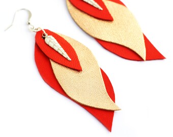 "Gaïa" red earrings / silver plated shiny salmon