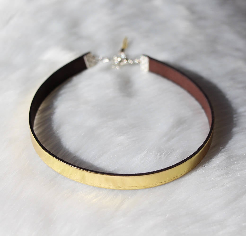 Women - Gold 10 Mm Leather Choker Necklace Christmas Gift - Etsy