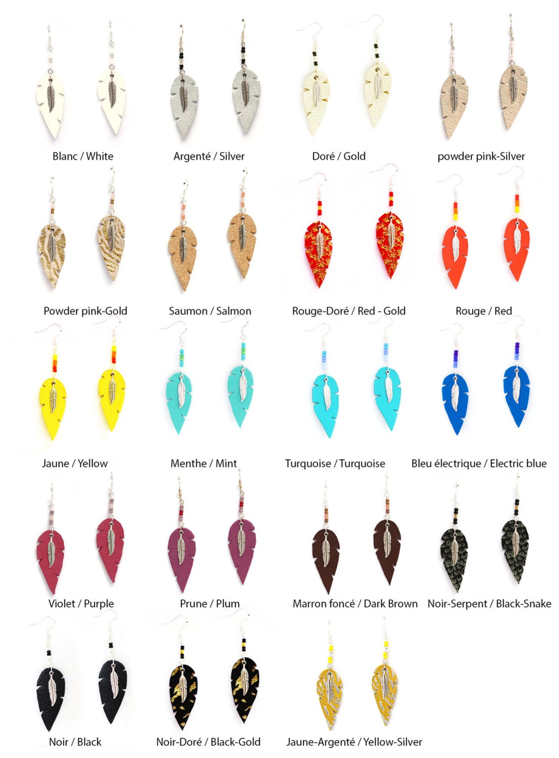 Boucles d'oreilles plumes de coq Brahma - A l'aube, des plumes