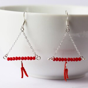 Christmas gift women - ear Anahuac, triangle earrings, crystal glass red, dark red leather