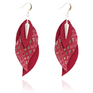 Ohrringe-Leder - Schmuck Blatt - Purple / Lila / Silber - Silber Ohr Haken - Leder - farbigen-Schmuck