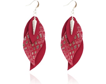 leaf earrings- leather earrings- leather leaf- purple earrings-purple jewelry-SARAYANA-