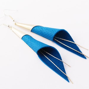 cone genuine leather earrings silver plated jewelry electric blue earrings modern earrings elegant earrings geometric earring image 4