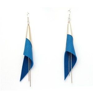 cone genuine leather earrings silver plated jewelry electric blue earrings modern earrings elegant earrings geometric earring image 5