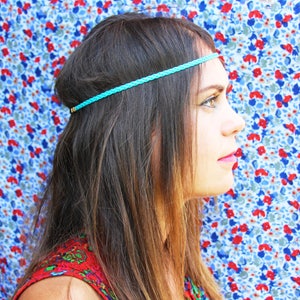 &quot;Gipsy&quot; simple headband - headband - faux leather braided pastel blue - black elastic