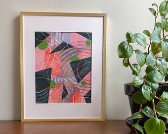 Abstract monotype print, geometric print with mat