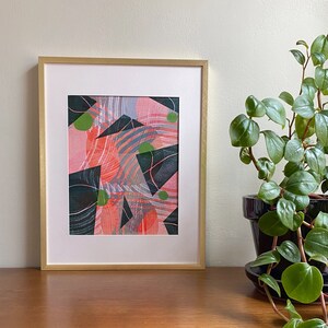 Abstract monotype print, geometric print with mat