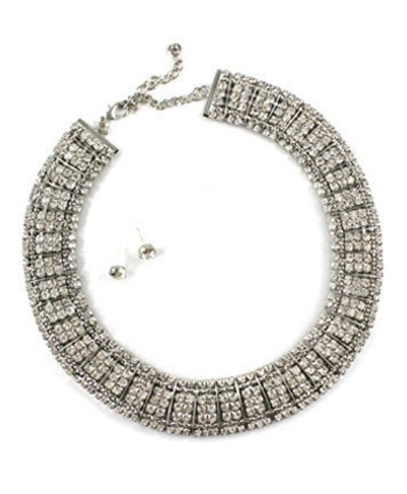 Rhinestone Choker Necklace Silver Plated Rhinestone Choker Etsy