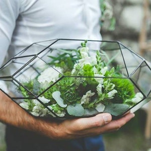 large glass geometric terrarium for wedding decoration and orchid terrarium