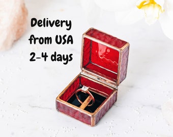 Red proposal ring box for your perfect engagement ceremony Glass pocket ring holder for unique engagement ring Bright ring box for gold ring