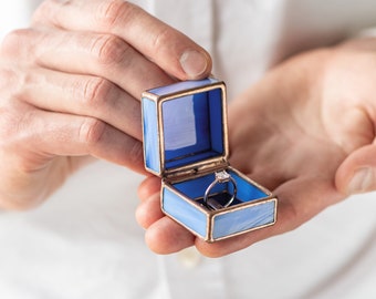 Valentine's gift box for ring Blue engagement ring holder square pocket box for engagement ring box for perfect proposal day Leosklo
