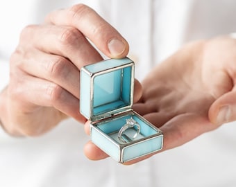 Light Blue Glass Ring Box: Engagement Proposal Holder