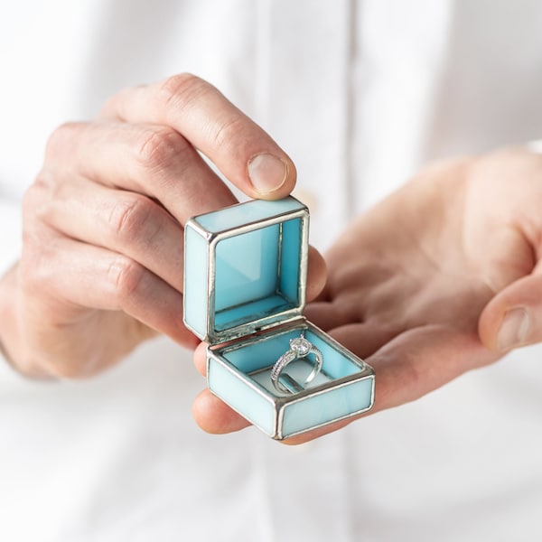 Light-blue ring box Engagement ring holder Proposal ring box engagement ring box leosklo ring box glass ring box boho wedding ring box