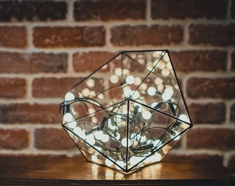 Geometric Terrarium Icosahedron for succulents Stained Glass Vase Planter for indoor gardening Candle holder Stained glass icosahedron