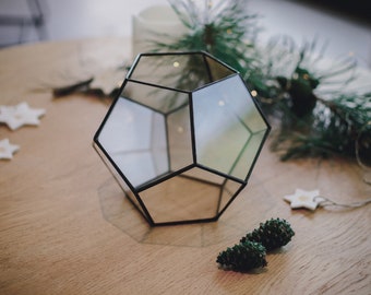 Small Terrarium Dodecahedron Stained glass vase Planter for indoor gardening Candle holder Stained glass dodecahedron Christmas gift